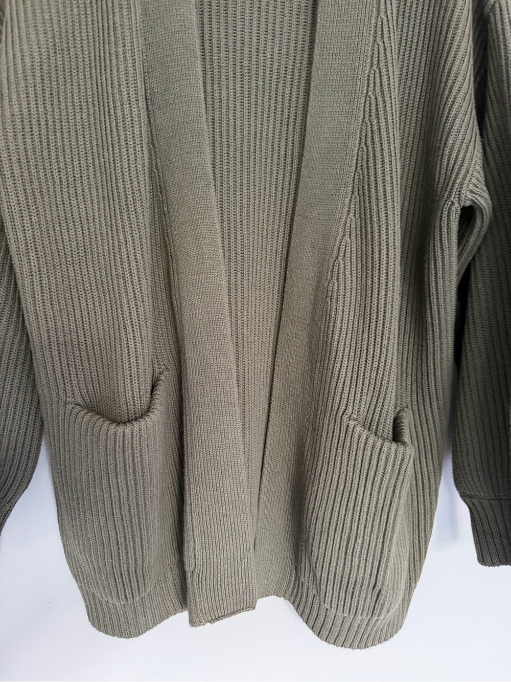 Quince 100% Organic Cotton Oversized Olive Green Ribbed Open Front Cardigan - Picture 8 of 16